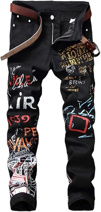 Enrica Men's Casual Printed Jeans Skinny Denim Pants